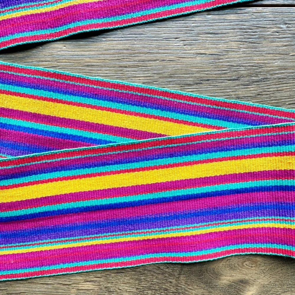 Laura Ashley Vintage‎ Woven Striped Fringe Sash Belt OS Bright Pink Multicolor